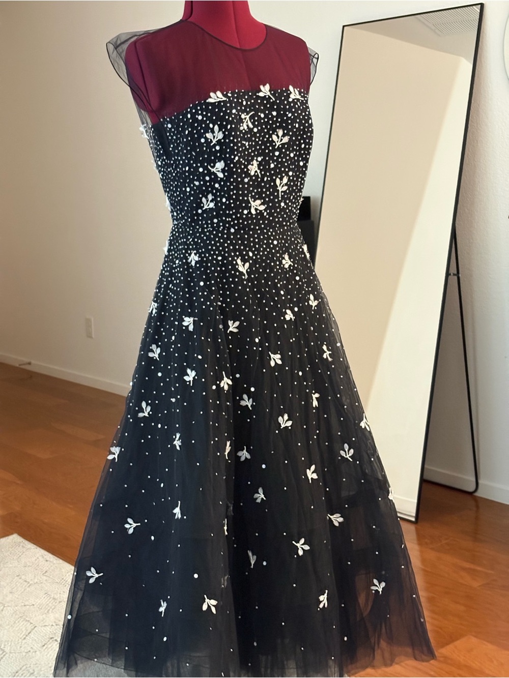 Sachin + Babi Black and White Embroidered Tulle Maxi Dress